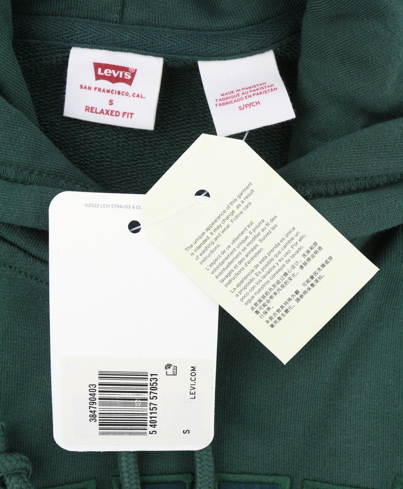 LEVI'S Relaxed Fit Men Hoodie S Green Embroidered Logo Kangaroo Pull On