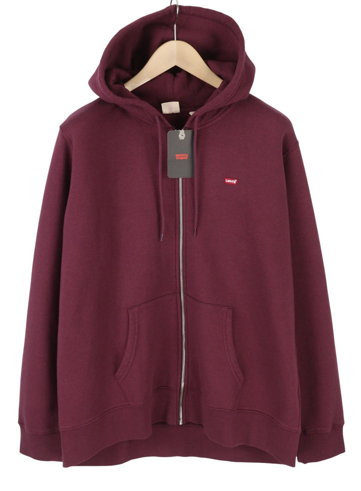 LEVI'S Standard Fit Men Hoodie XL Burgundy Full Zip Hooded Patch Logo