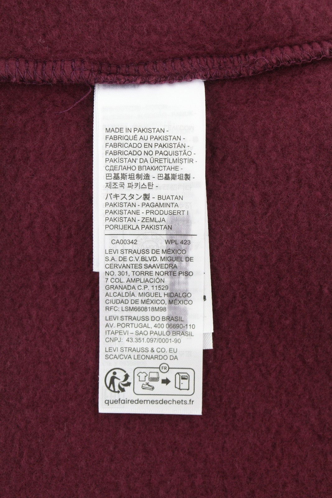 LEVI'S Standard Fit Men Hoodie XL Burgundy Full Zip Hooded Patch Logo