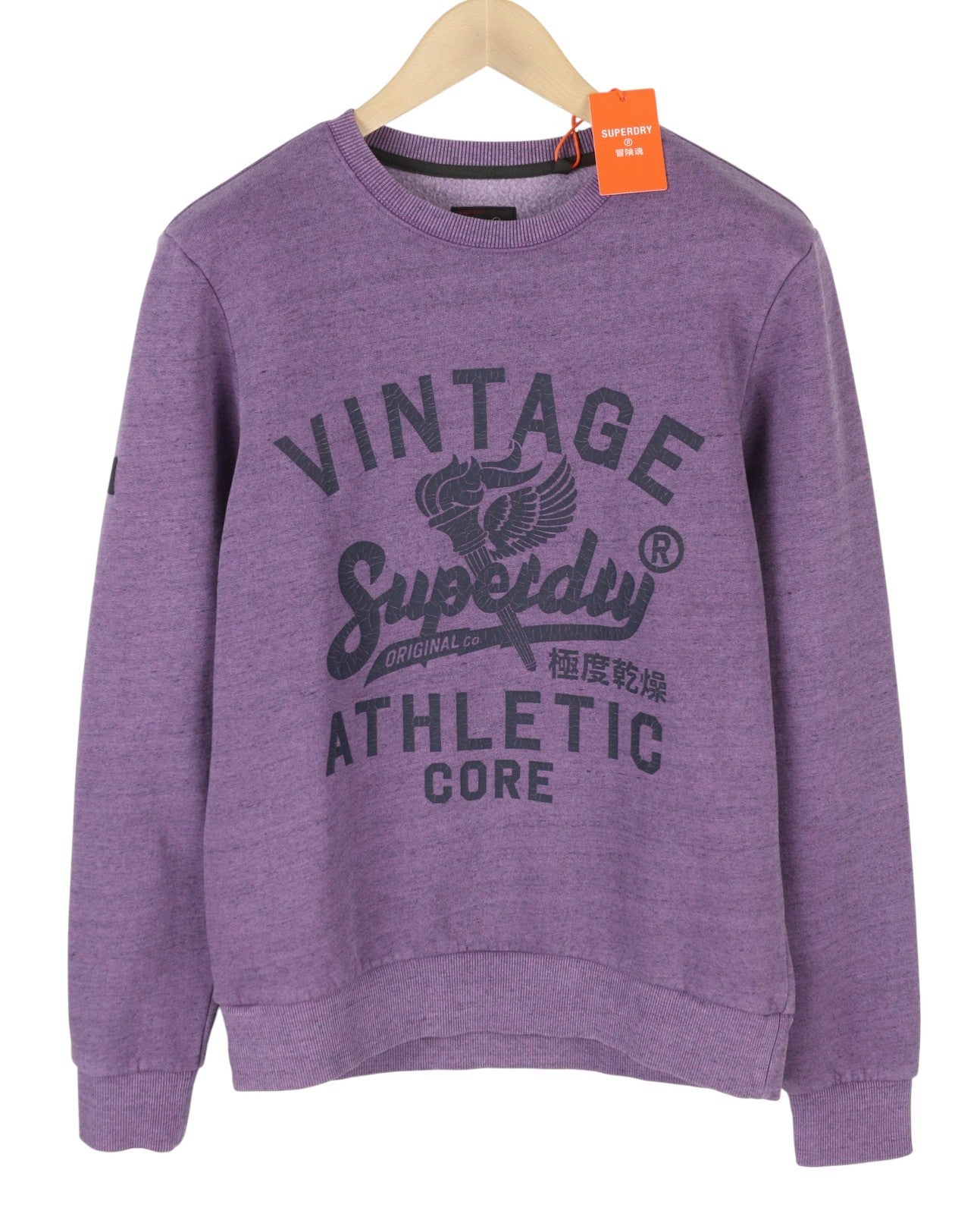 SUPERDRY College Script Graphic Men Sweatshirt M Purple Melange Pull On