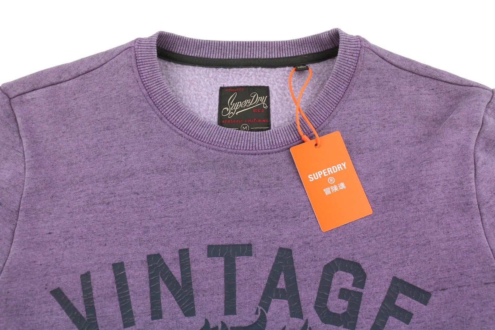 SUPERDRY College Script Graphic Men Sweatshirt M Purple Melange Pull On