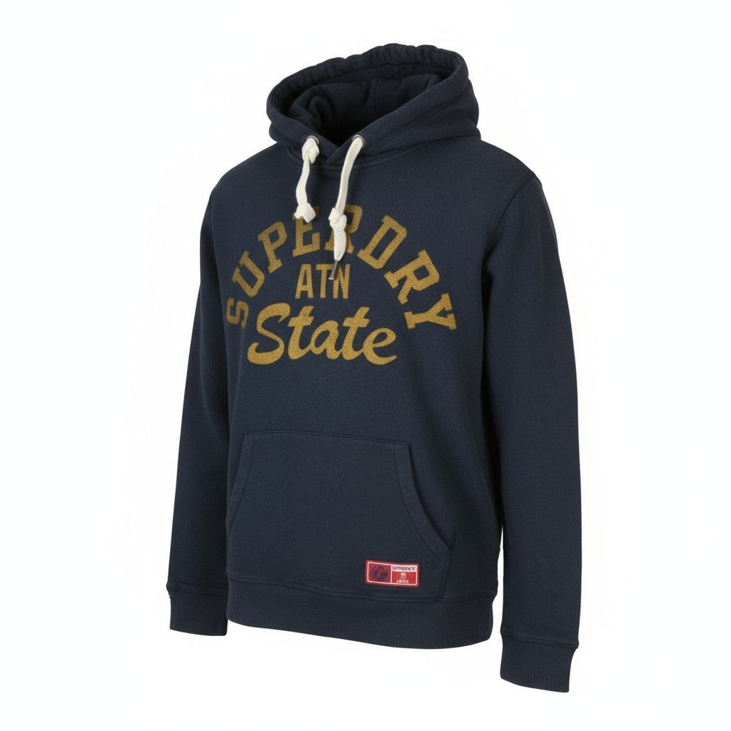 SUPERDRY Track & Field Graphic Men Hoodie M Dark Blue Kangaroo Pull On
