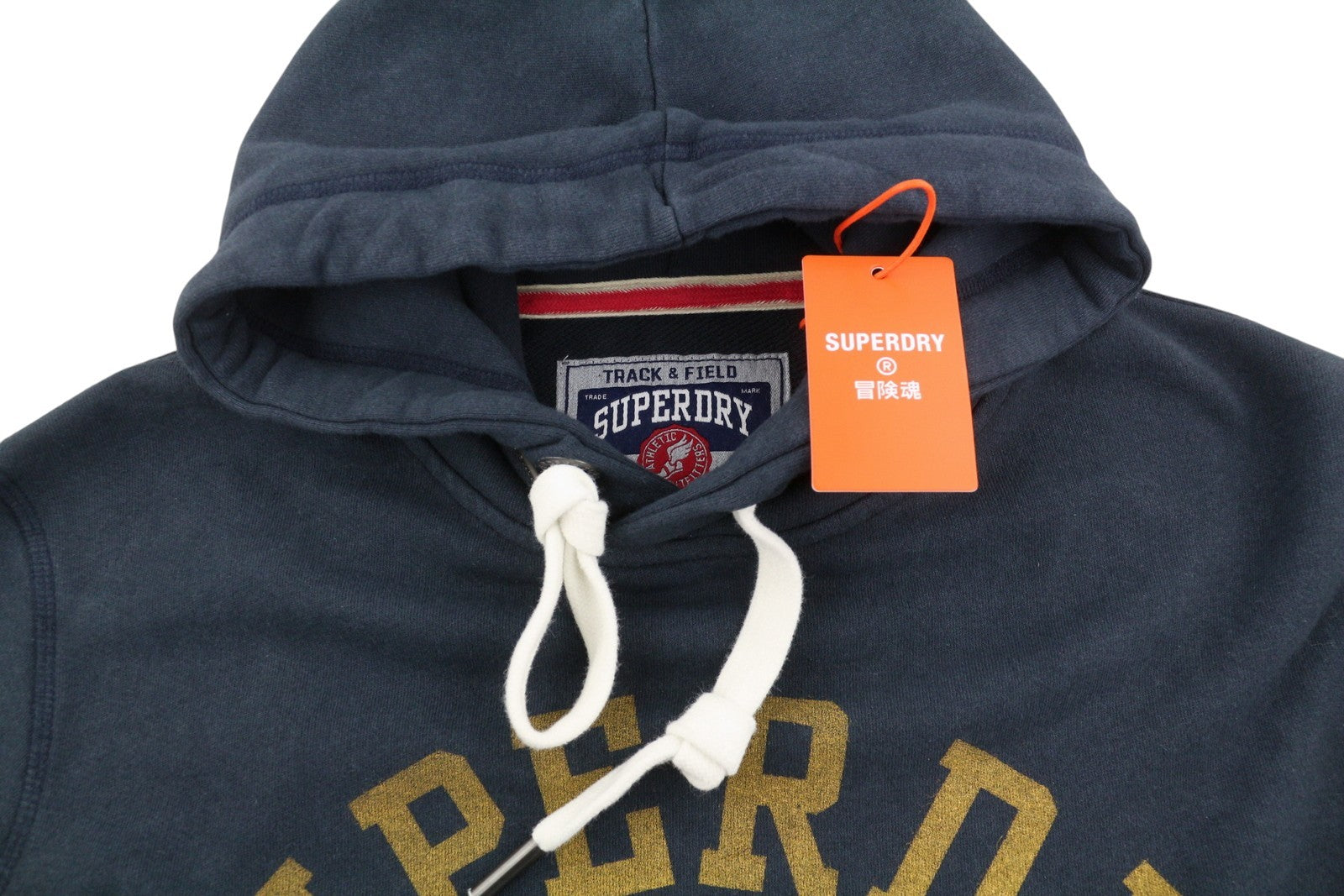 SUPERDRY Track & Field Graphic Men Hoodie M Dark Blue Kangaroo Pull On