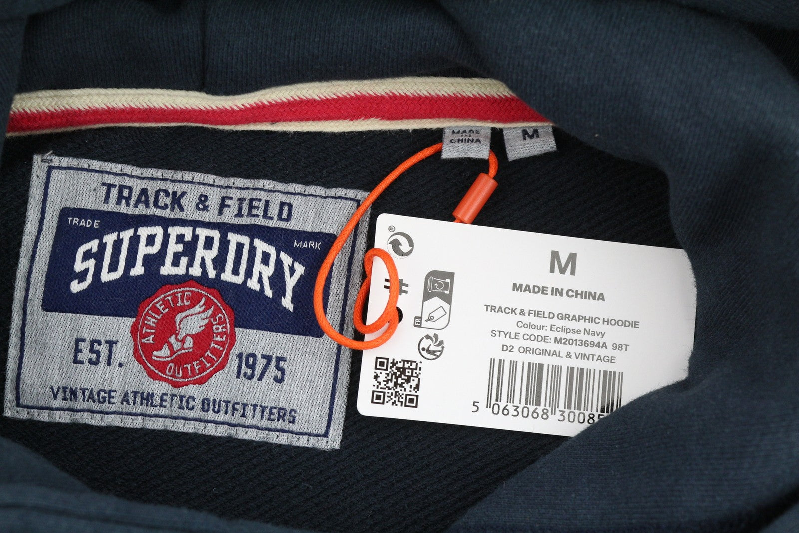 SUPERDRY Track & Field Graphic Men Hoodie M Dark Blue Kangaroo Pull On