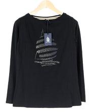 MARINA YACHTING Women T-Shirt XS Black Cotton Stretch Long Sleeved Pullover