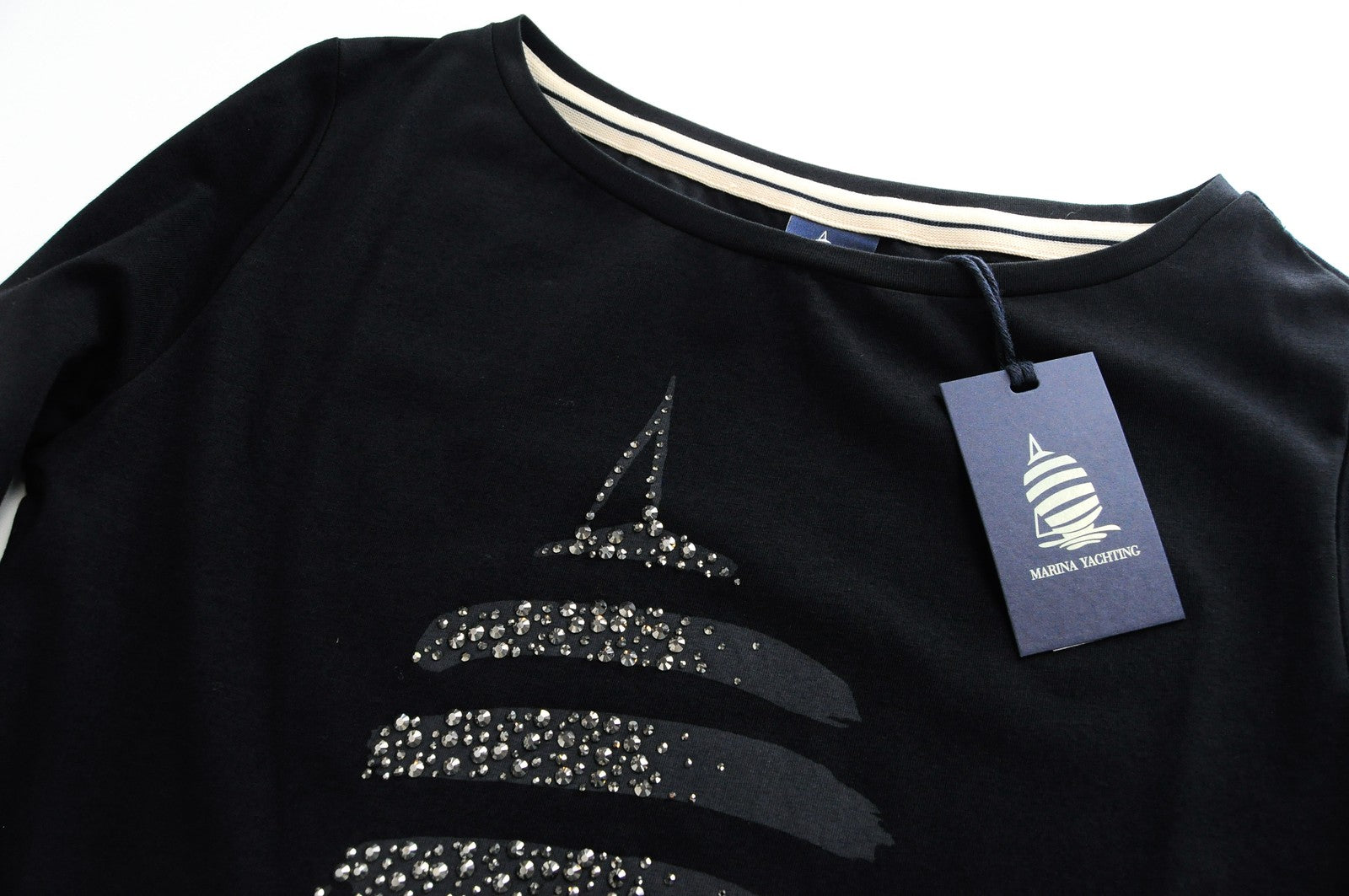 MARINA YACHTING Women T-Shirt XS Black Cotton Stretch Long Sleeved Pullover