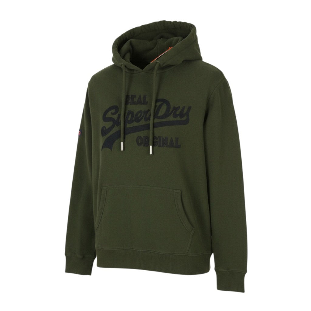 SUPERDRY Embroidered VL Logo Men Hoodie M Green Kangaroo Cotton Pull On