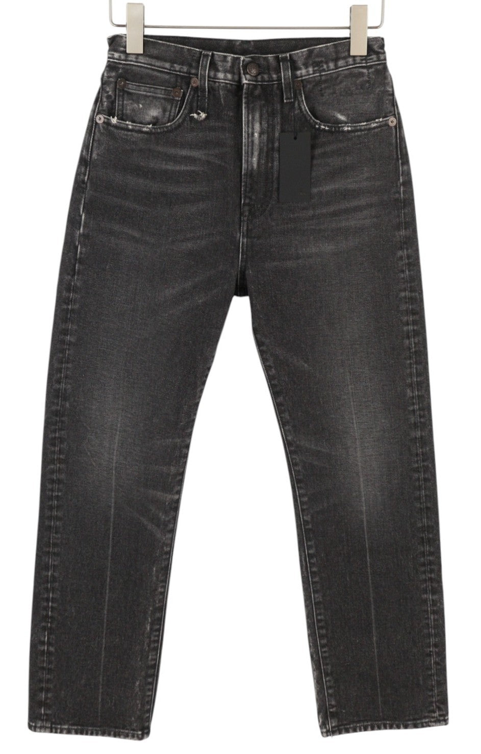 R13 Courtney Slim Women Jeans 27 Everit Black Faded Cropped Distress Zip Denim