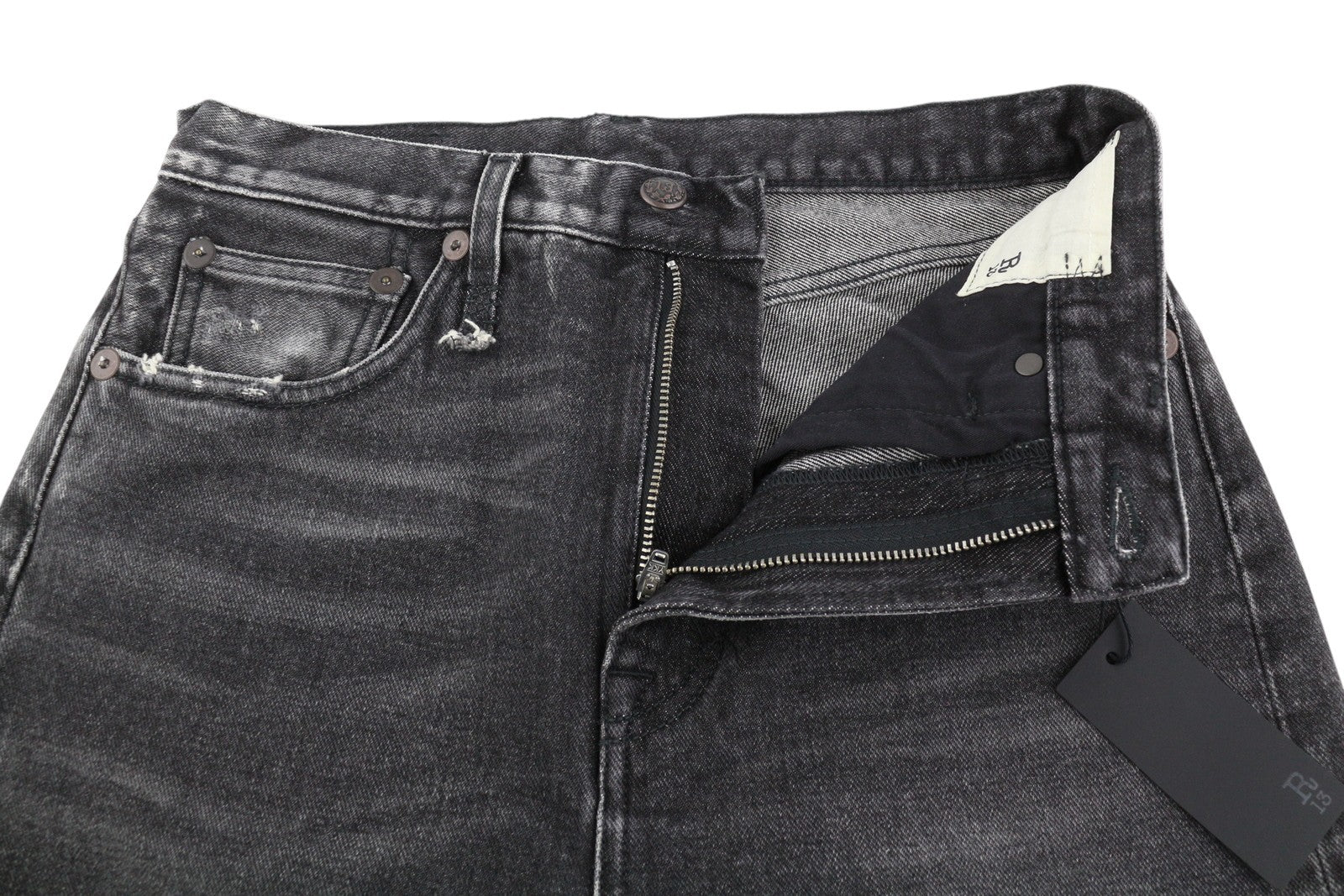 R13 Courtney Slim Women Jeans 27 Everit Black Faded Cropped Distress Zip Denim