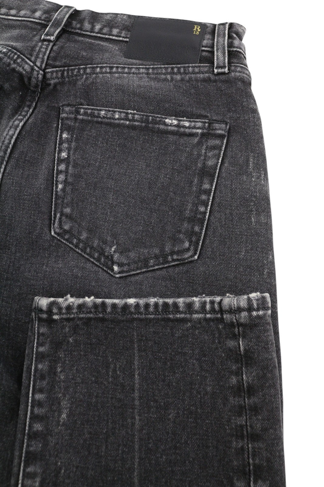 R13 Courtney Slim Women Jeans 27 Everit Black Faded Cropped Distress Zip Denim