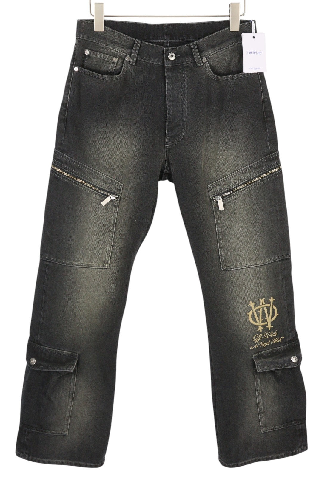 OFF-WHITE c/o VIRGIL ABLOH Gothic Ow Skate Cargo Men Jeans W34 Black Faded F25