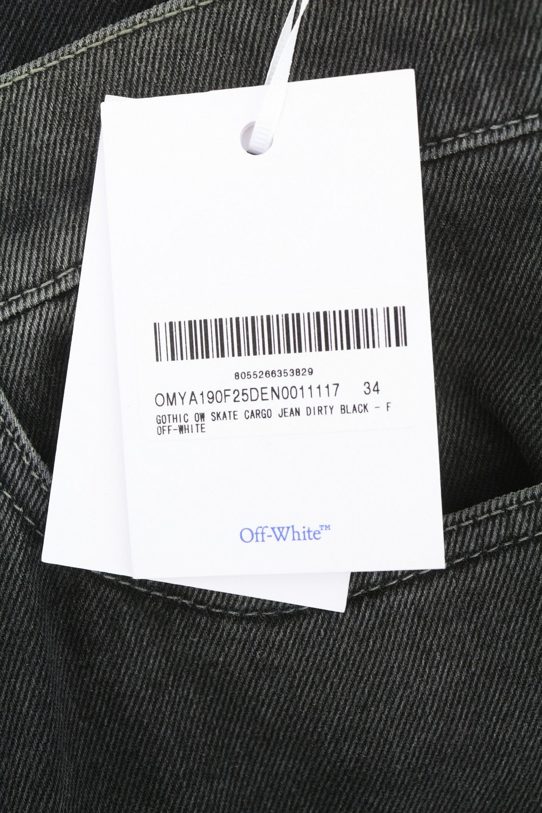 OFF-WHITE c/o VIRGIL ABLOH Gothic Ow Skate Cargo Men Jeans W34 Black Faded F25