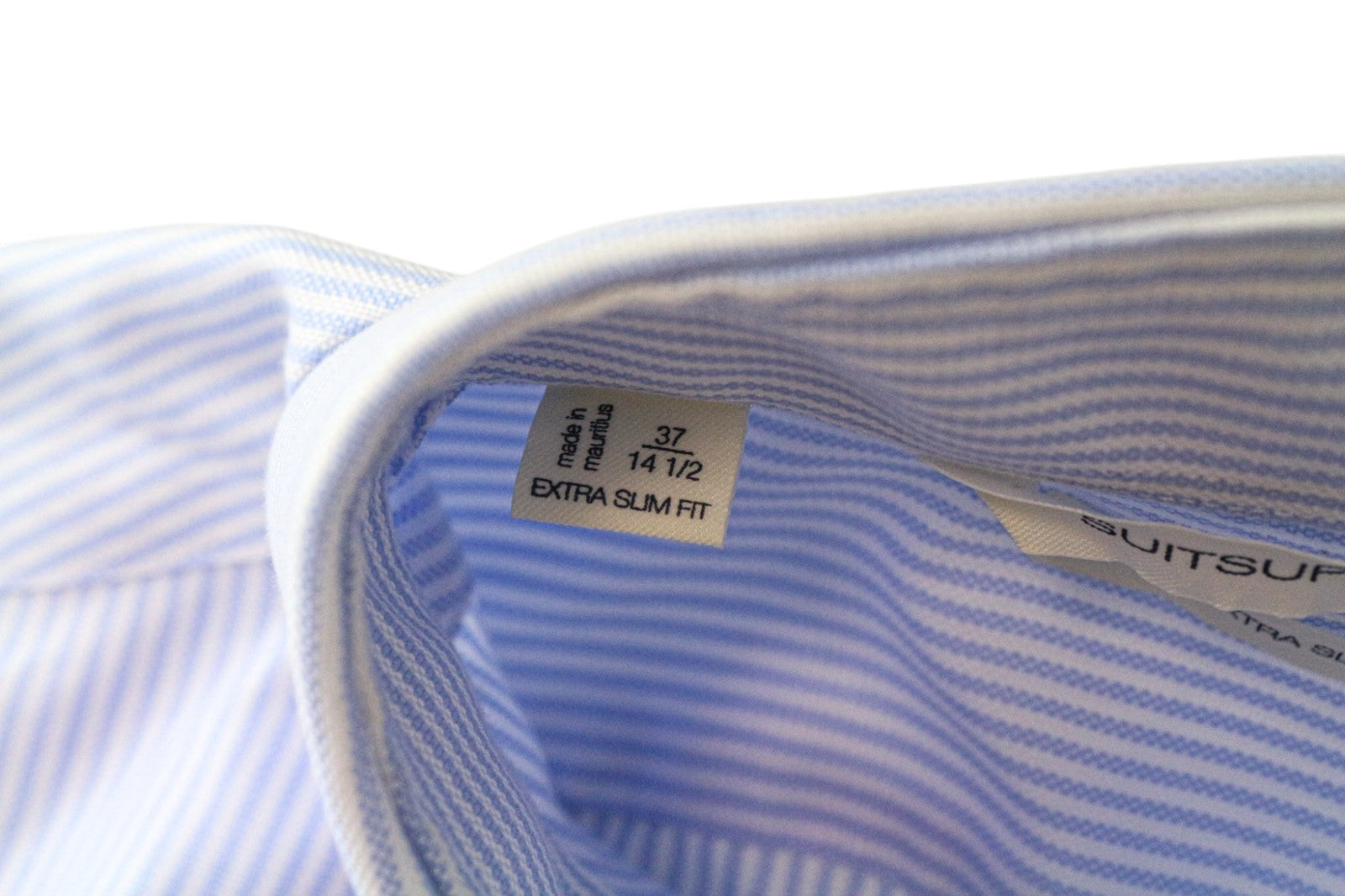 SUITSUPPLY Men's Formal Shirt 37/14 1/2 Extra Slim Blue Cotton Stripe Pattern