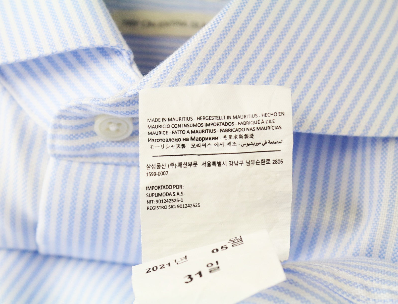 SUITSUPPLY Men's Formal Shirt 37/14 1/2 Extra Slim Blue Cotton Stripe Pattern