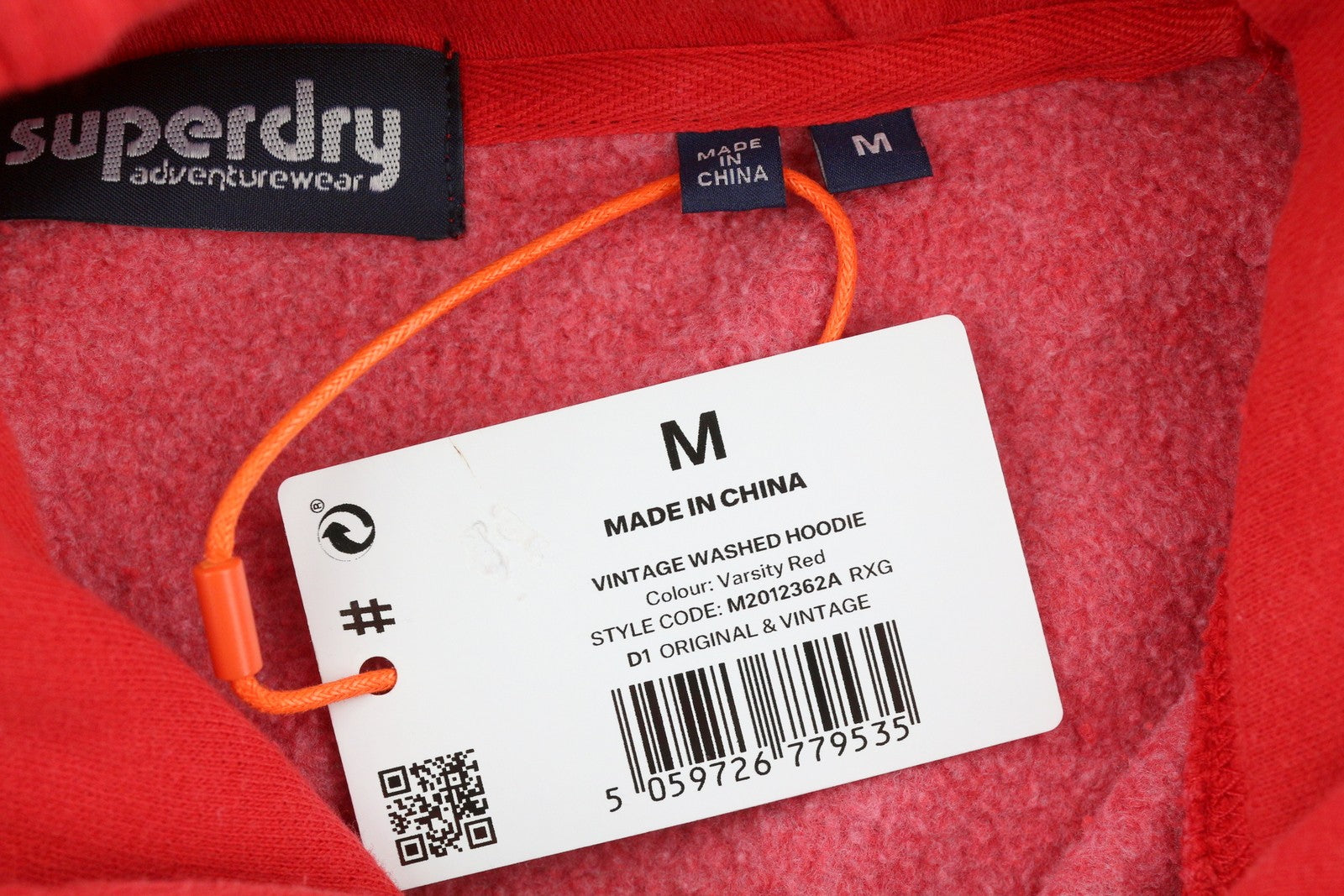SUPERDRY Vintage Washed Men Hoodie M Red Front Logo Kangaroo Pocket Pull On