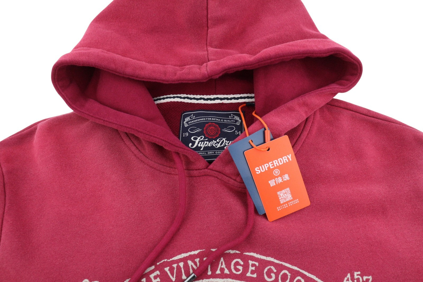 SUPERDRY Lo-Fi Outdoors Relaxed Men Hoodie M Red Washed Kangaroo Pull On