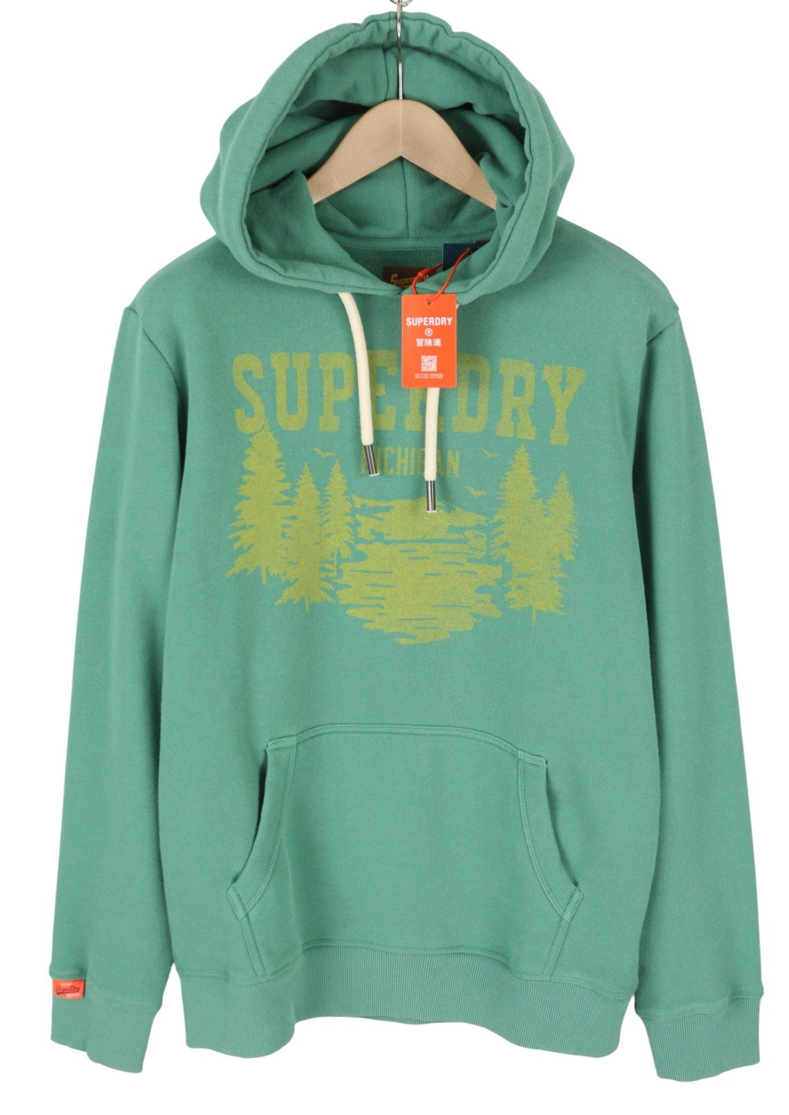 SUPERDRY Lo-Fi Outdoor Mono Relaxed Men Hoodie M Green Kangaroo Pull On