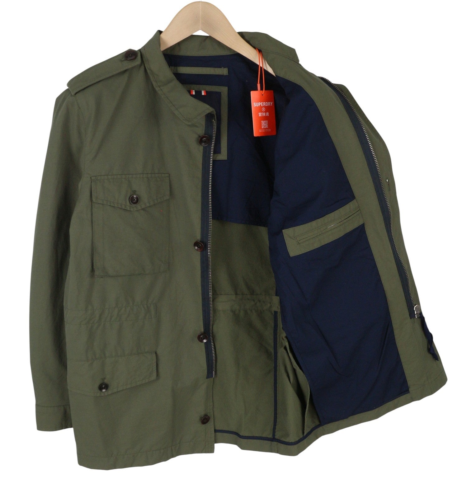 SUPERDRY Essential Technical Field Men Jacket M Green Lightweight Half Lined