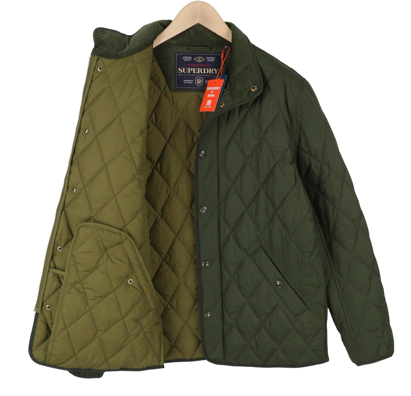 SUPERDRY Quilted Estate Men Jacket M Green Insulated High Neck Lightweight