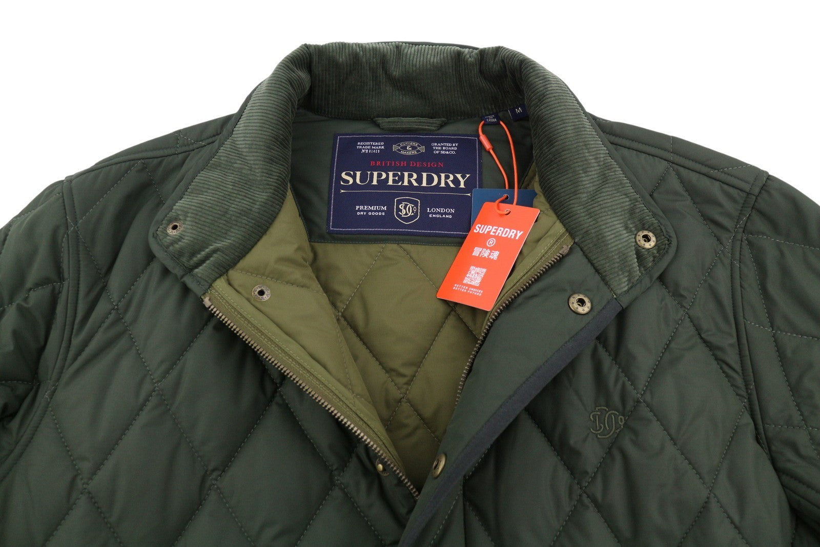 SUPERDRY Quilted Estate Men Jacket M Green Insulated High Neck Lightweight