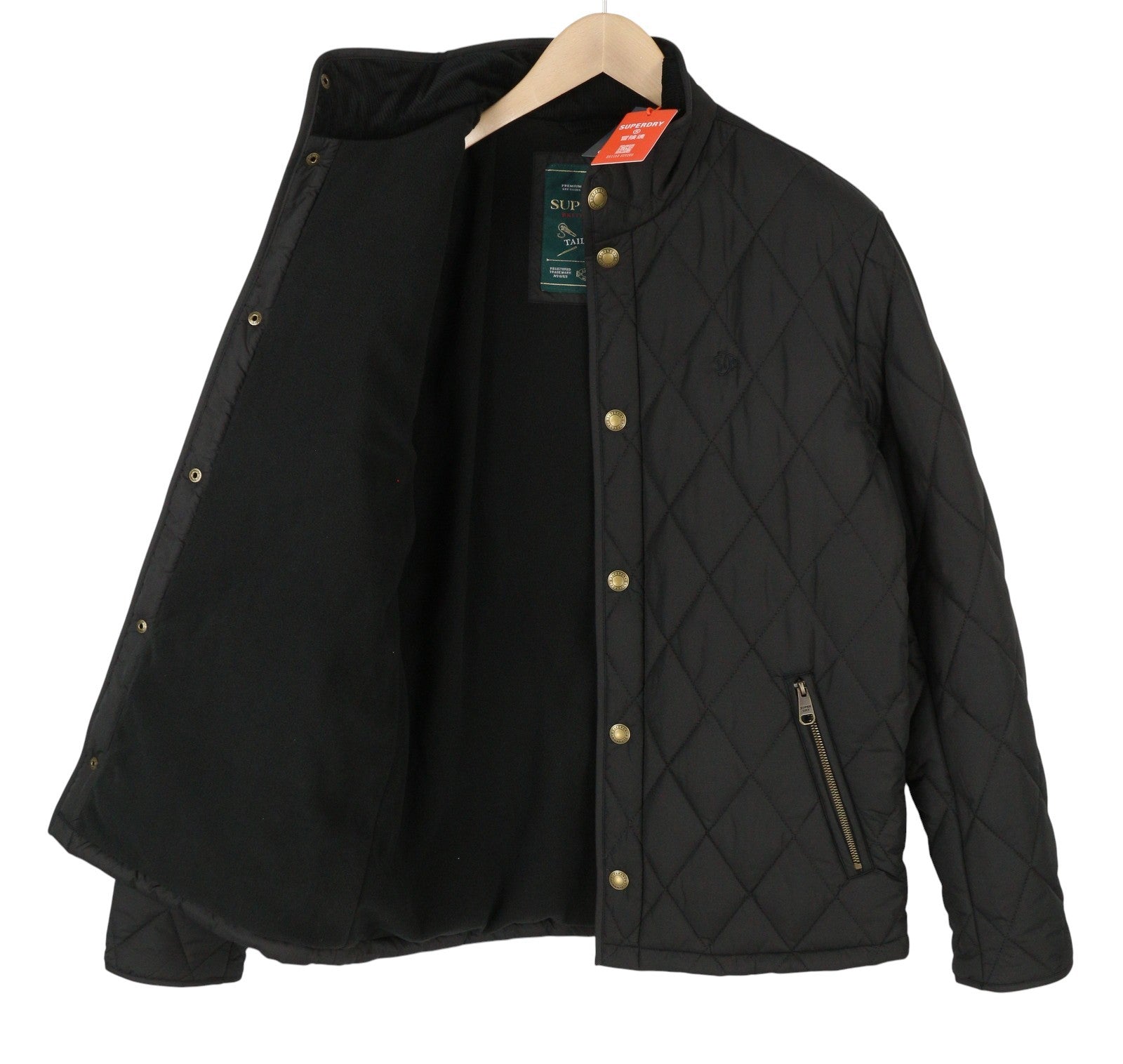 SUPERDRY Quilted Estate Country Men Jacket M Black Lightweight Snap Buttons