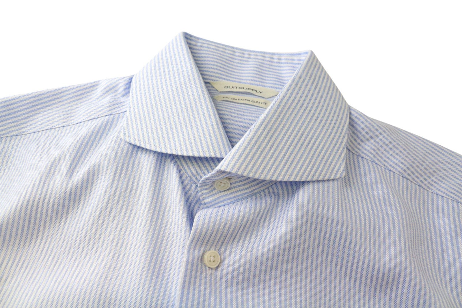 SUITSUPPLY Men's Formal Shirt 39/15 1/2 Extra Slim Blue Cotton Striped Sleeve