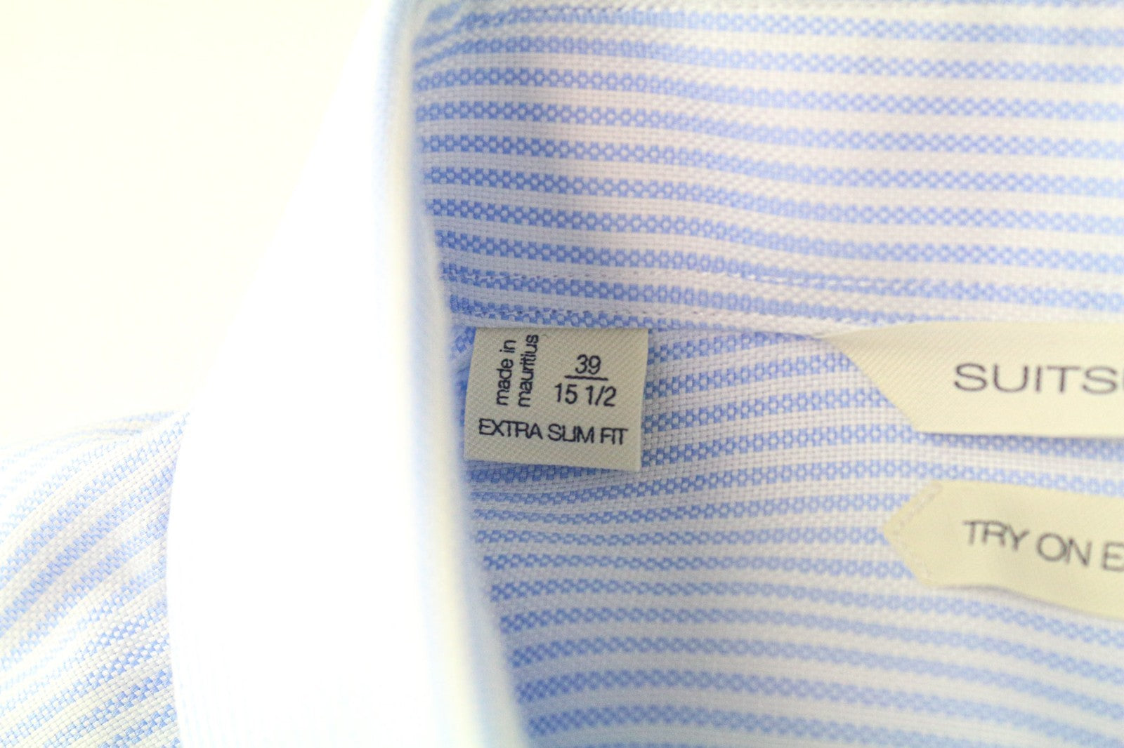 SUITSUPPLY Men's Formal Shirt 39/15 1/2 Extra Slim Blue Cotton Striped Sleeve