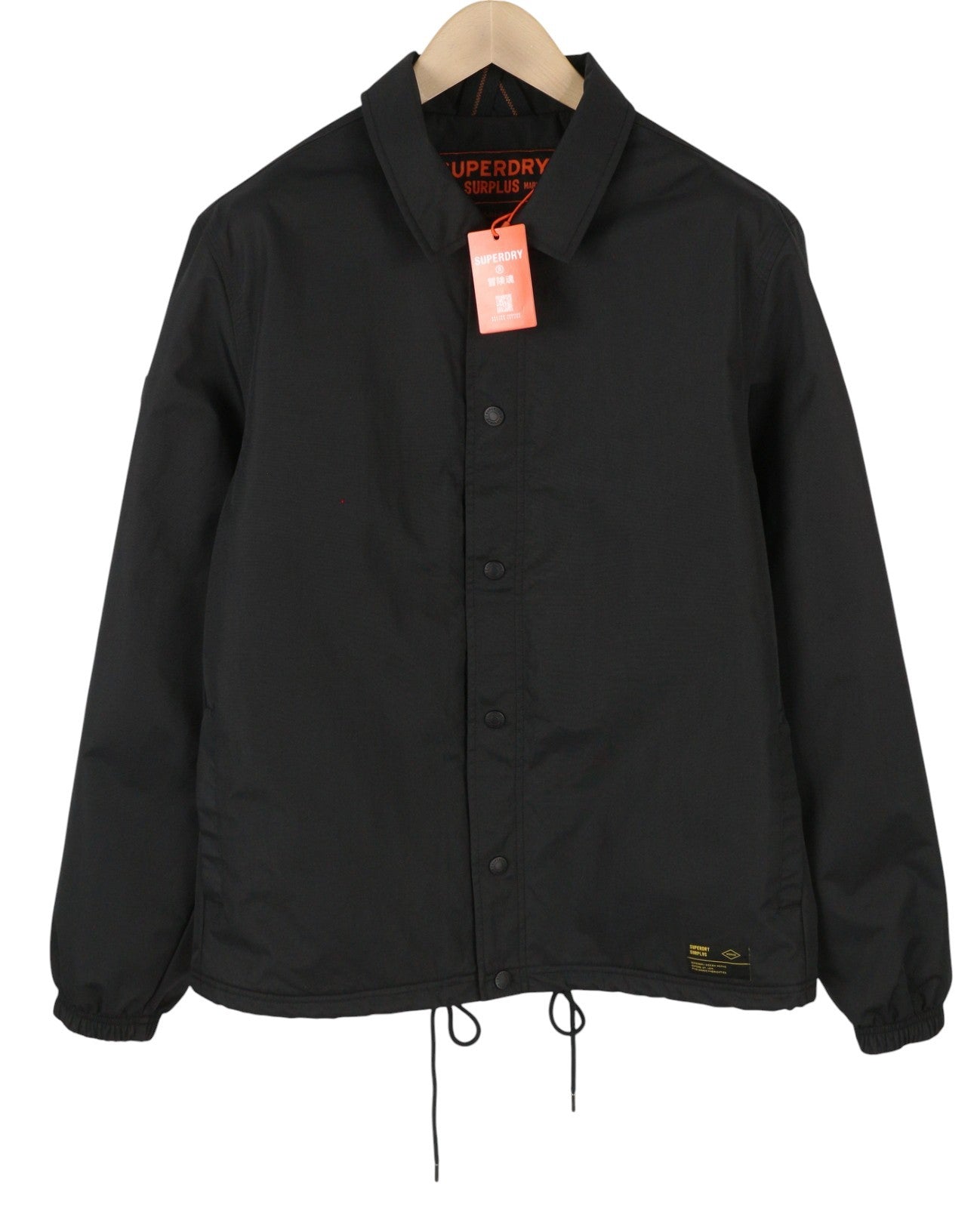 SUPERDRY Nylon Coach Men Jacket M Black Lightweight Snap Button Nylon