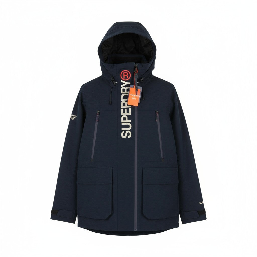 SUPERDRY Hood Timate Emb Men Windbreaker Jacket M Blue Full Zip Lightweight