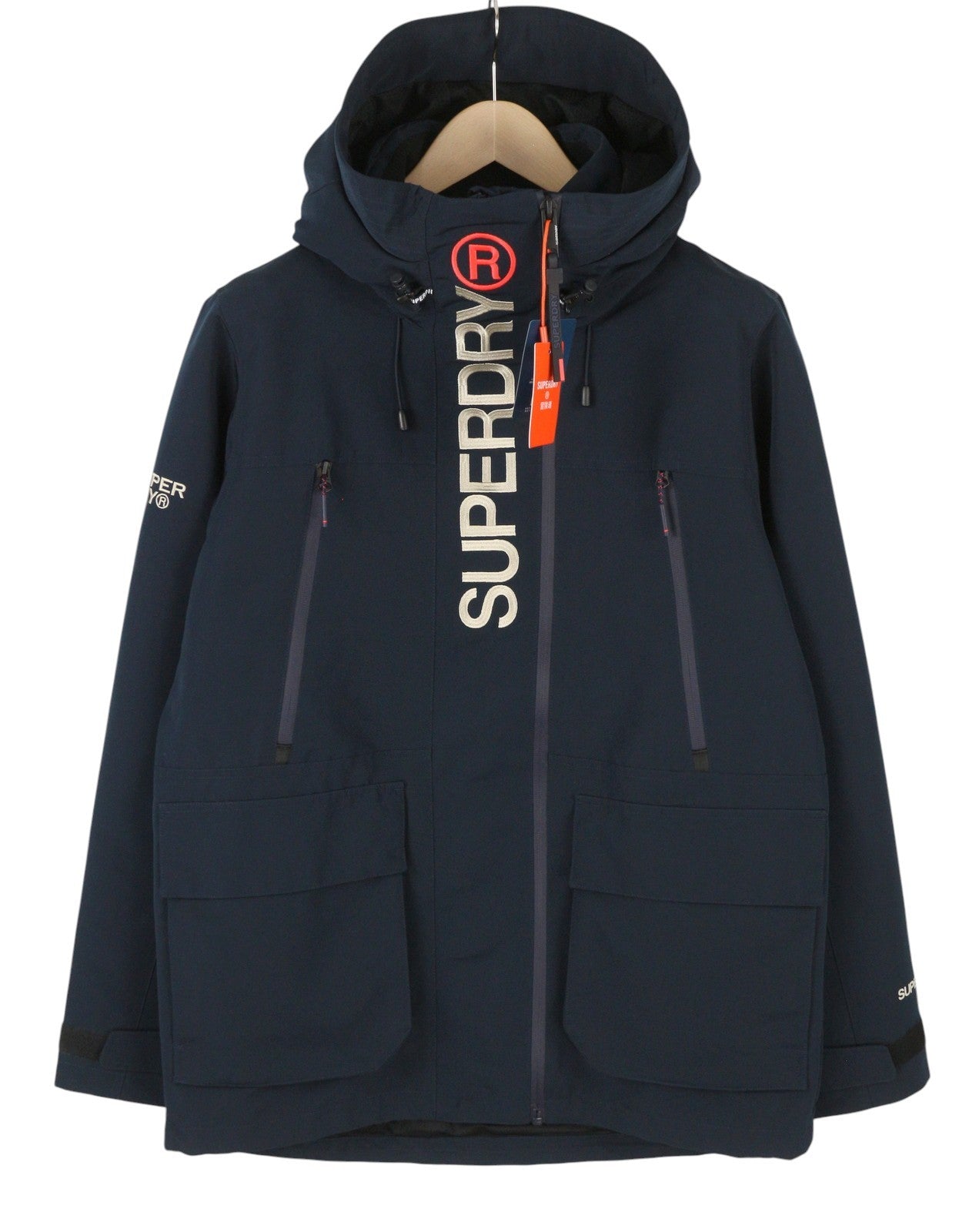 SUPERDRY Hood Timate Emb Men Windbreaker Jacket M Blue Full Zip Lightweight