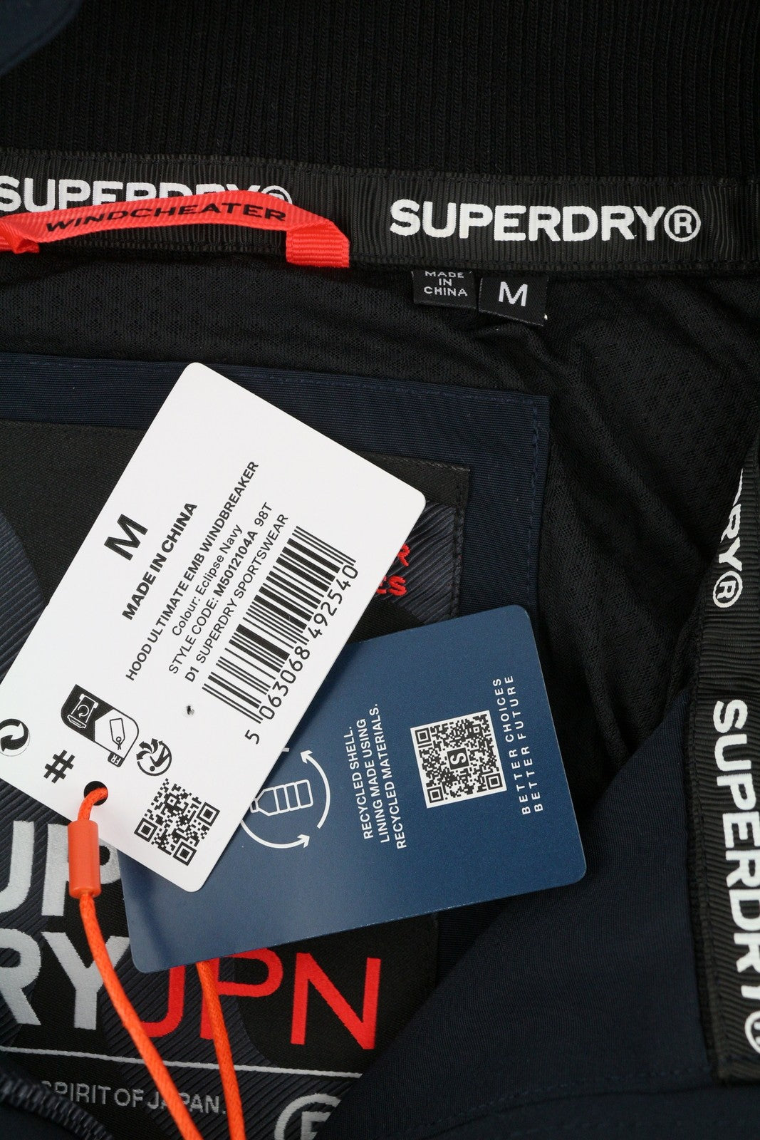 SUPERDRY Hood Timate Emb Men Windbreaker Jacket M Blue Full Zip Lightweight