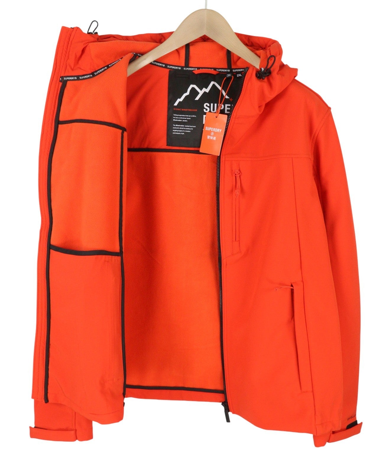 SUPERDRY Hooded Soft Shell Men Jacket 2XL Orange Full Zip Lightweight Evolution
