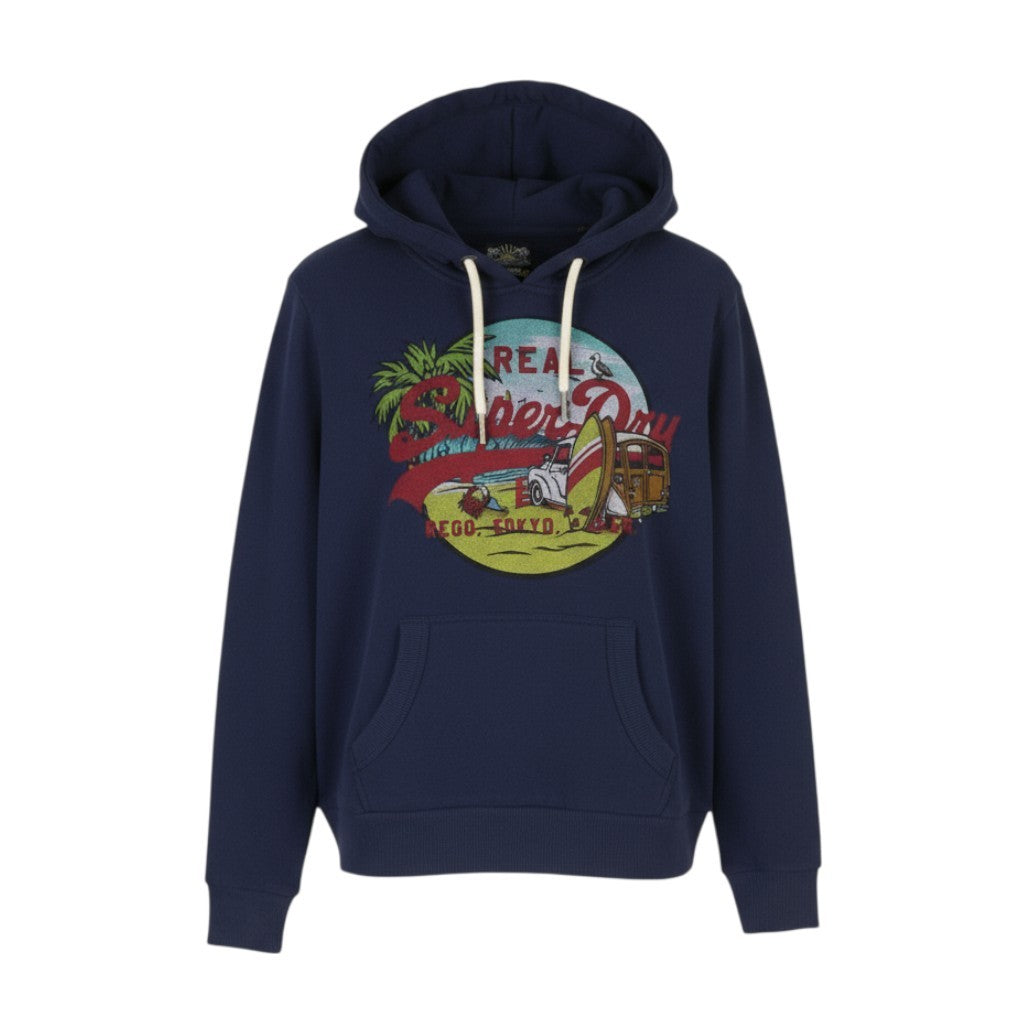 SUPERDRY La VL Graphic Women Hoodie EU38 Dark Blue Kangaroo Pull On