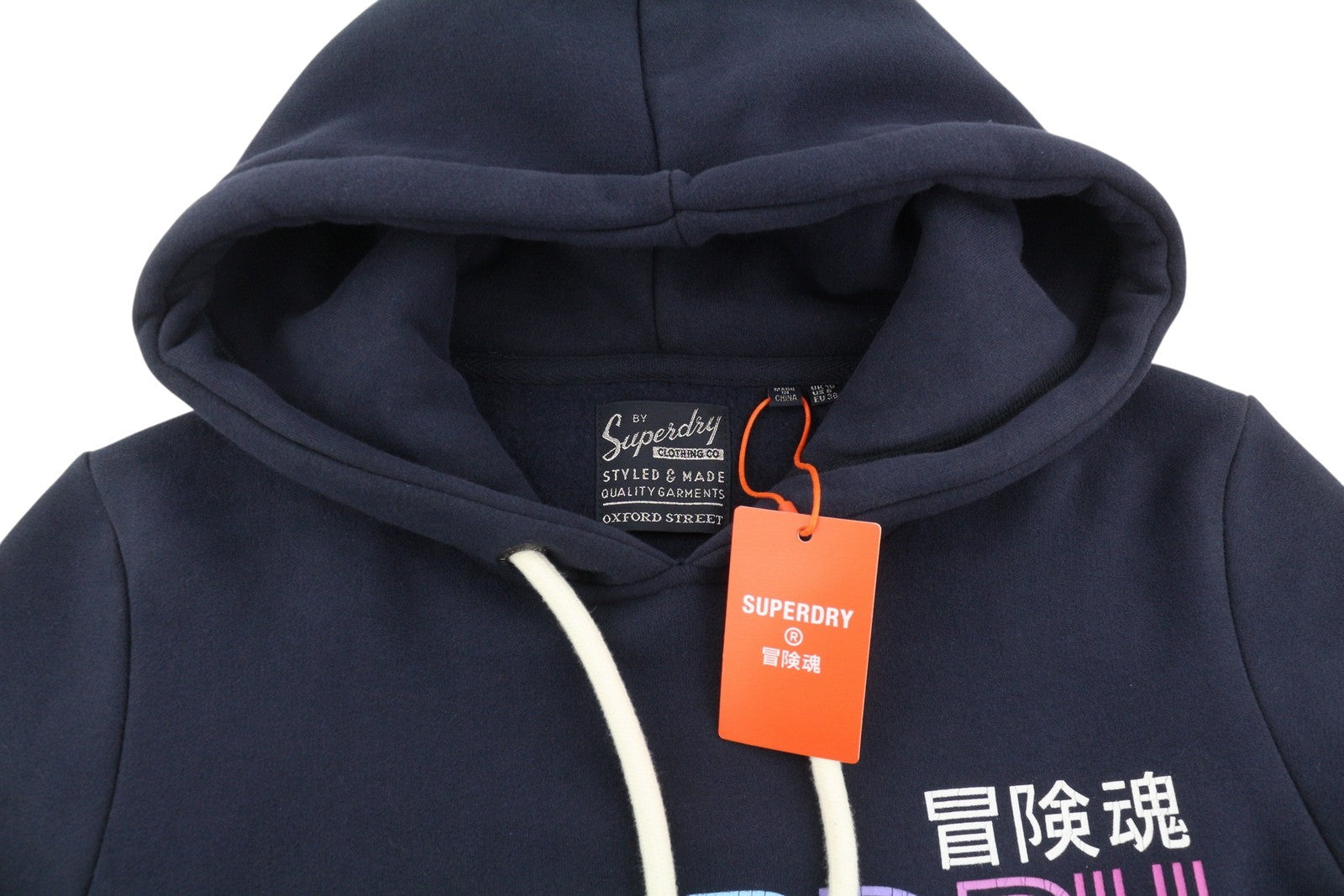 SUPERDRY Rainbow Logo Graphic Women Hoodie EU38 Blue Kangaroo Pull On