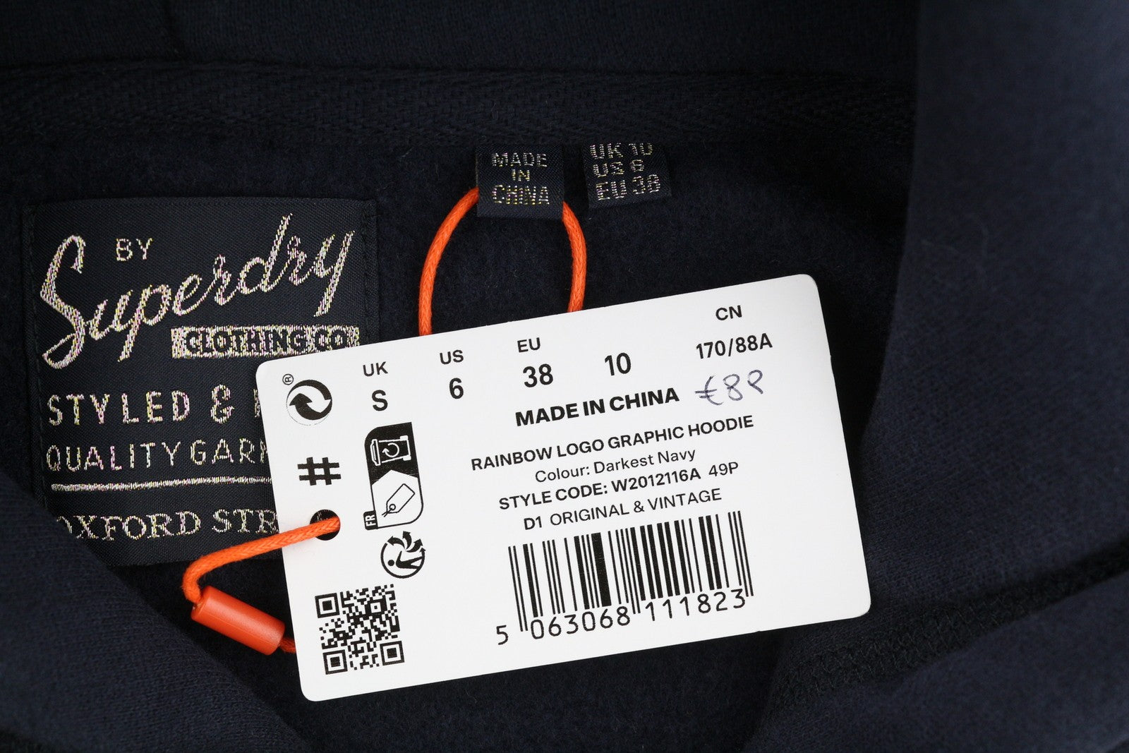 SUPERDRY Rainbow Logo Graphic Women Hoodie EU38 Blue Kangaroo Pull On