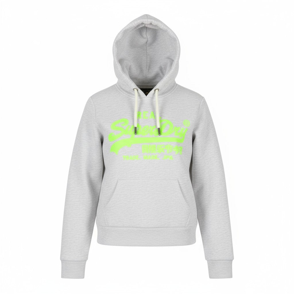 SUPERDRY Neon VL Graphic Women Hoodie EU38 Grey Melange Kangaroo Pull On