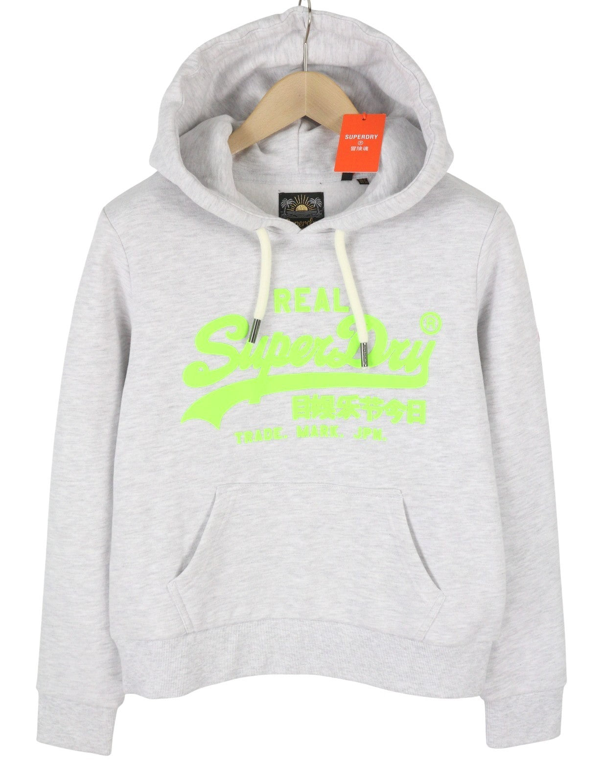 SUPERDRY Neon VL Graphic Women Hoodie EU38 Grey Melange Kangaroo Pull On