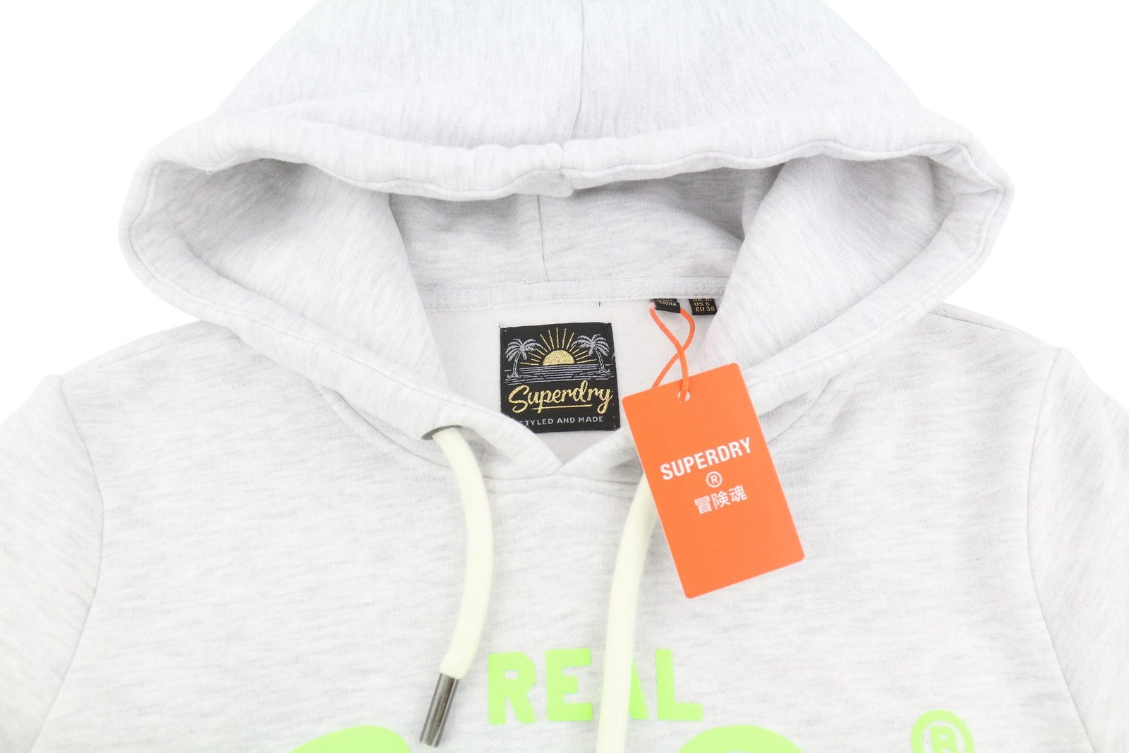 SUPERDRY Neon VL Graphic Women Hoodie EU38 Grey Melange Kangaroo Pull On