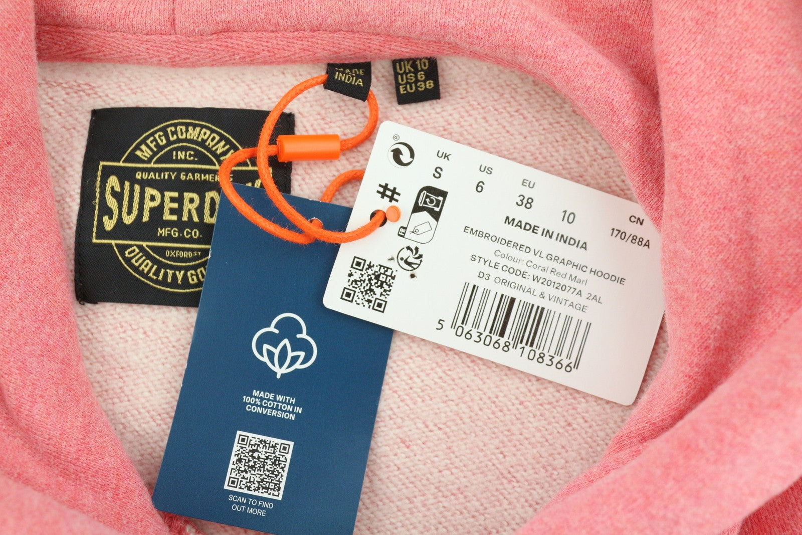 SUPERDRY Embroidered VL Graphic Women Hoodie EU38 Pink Melange Kangaroo