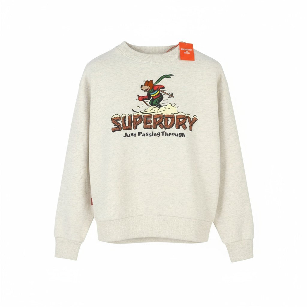SUPERDRY Travel Postcard Graphic Women Sweatshirt EU38 Cream Grey Pull On