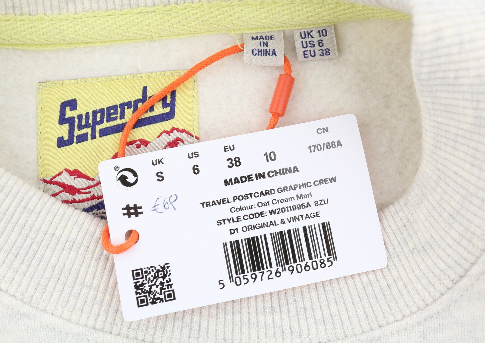 SUPERDRY Travel Postcard Graphic Women Sweatshirt EU38 Cream Grey Pull On