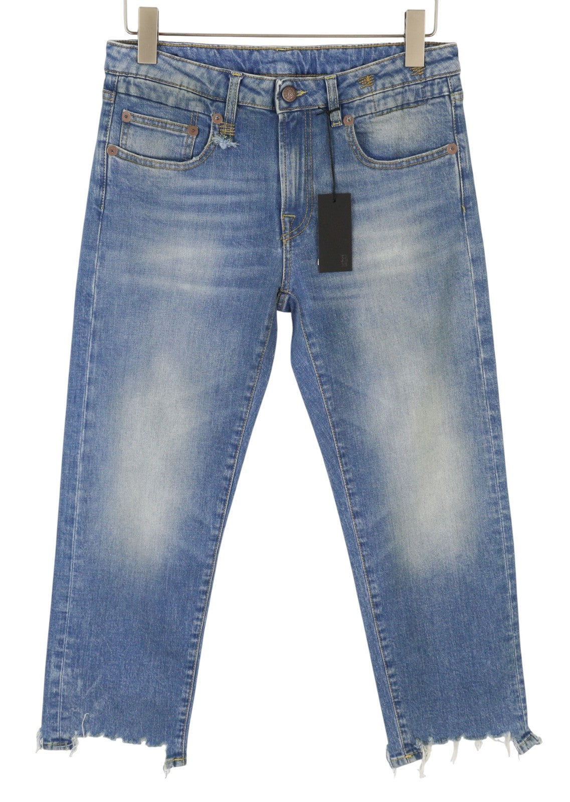 R13 Boy Straight W Rips Women Jeans 29 Jasper Stretch Low Rise Cropped Blue
