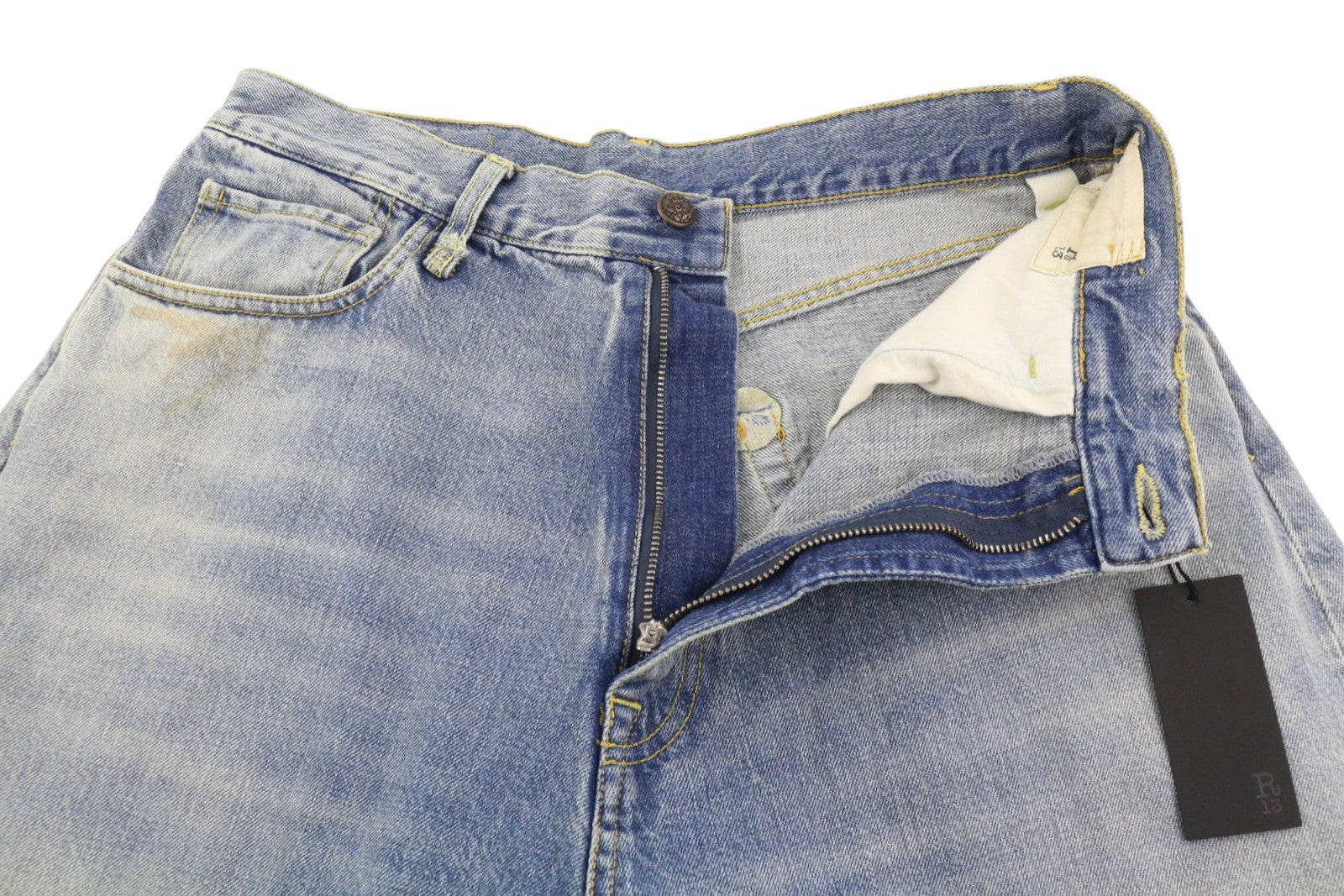 R13 Venti Women Jeans 28 Veiled Blue Whiskers Faded Baggy Low Rise