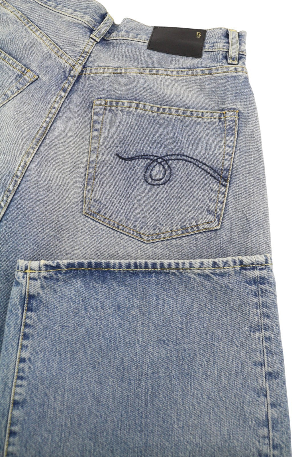 R13 Venti Women Jeans 28 Veiled Blue Whiskers Faded Baggy Low Rise