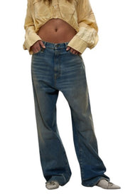 R13 Venti Women Jeans 25 Veiled Blue Whiskers Faded Baggy Low Rise