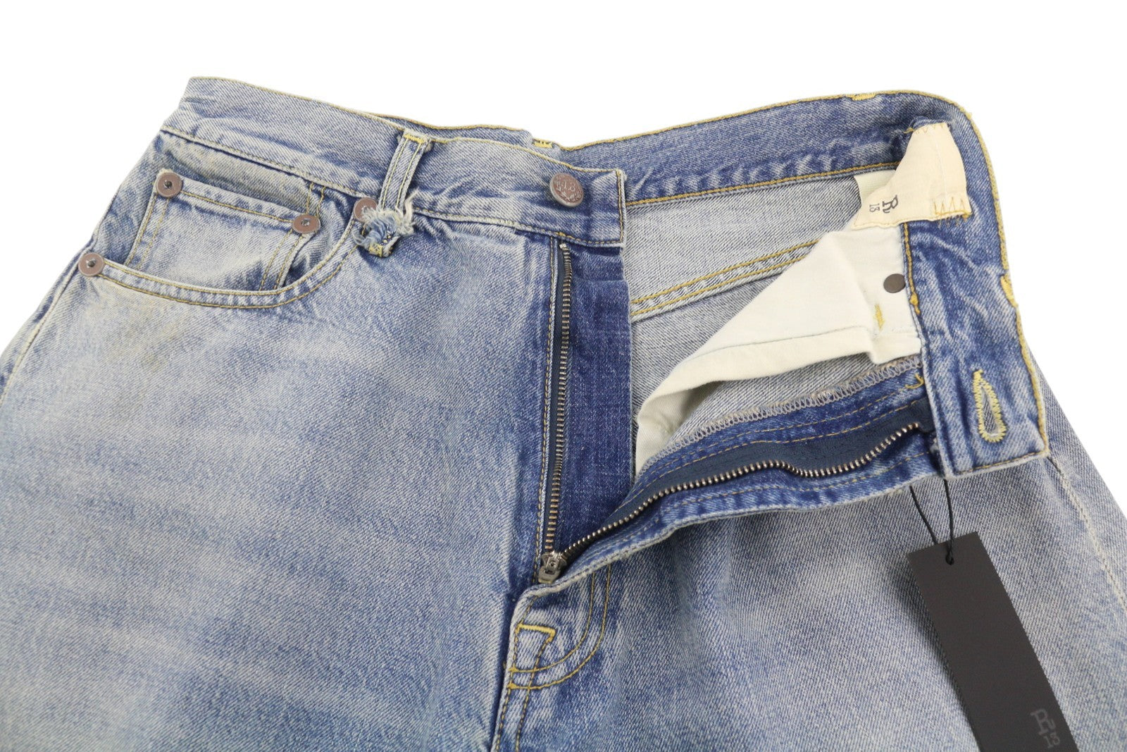 R13 Venti Women Jeans 25 Veiled Blue Whiskers Faded Baggy Low Rise