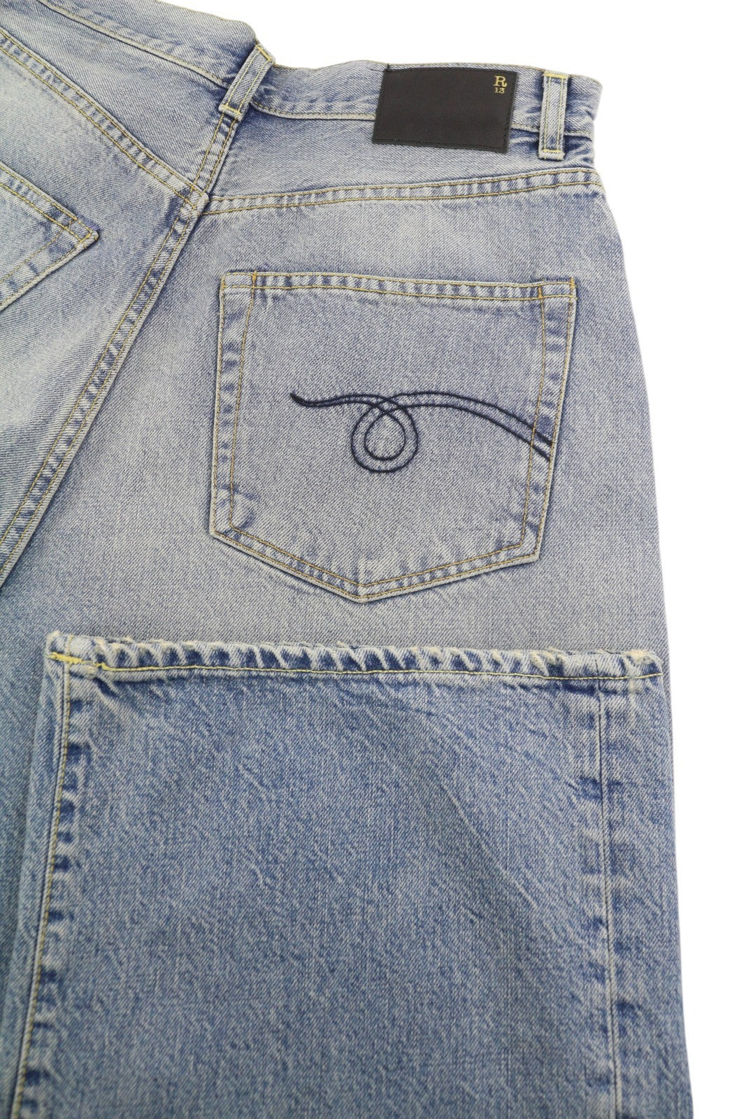 R13 Venti Women Jeans 25 Veiled Blue Whiskers Faded Baggy Low Rise