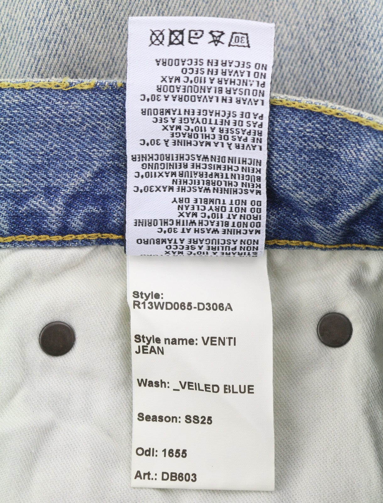 R13 Venti Women Jeans 25 Veiled Blue Whiskers Faded Baggy Low Rise