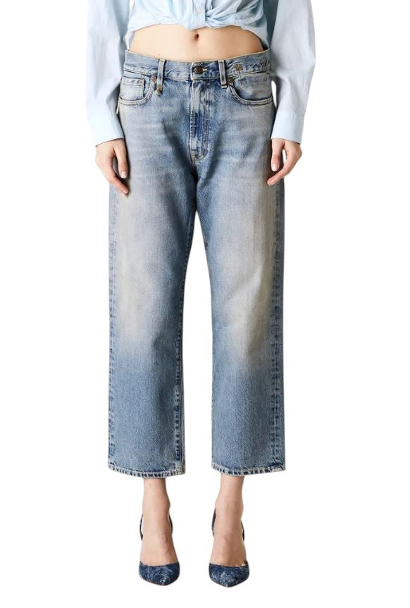 R13 Boyfriend Women Jeans 29 Jasper Cropped Whiskered Blue PF25 RRP699