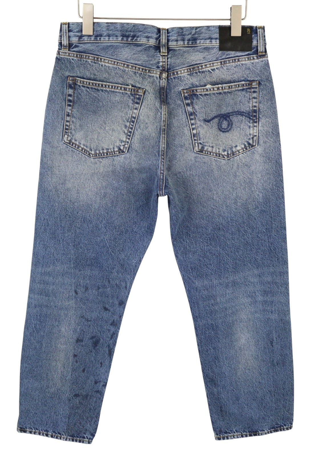 R13 Boyfriend Women Jeans 29 Jasper Cropped Whiskered Blue PF25 RRP699